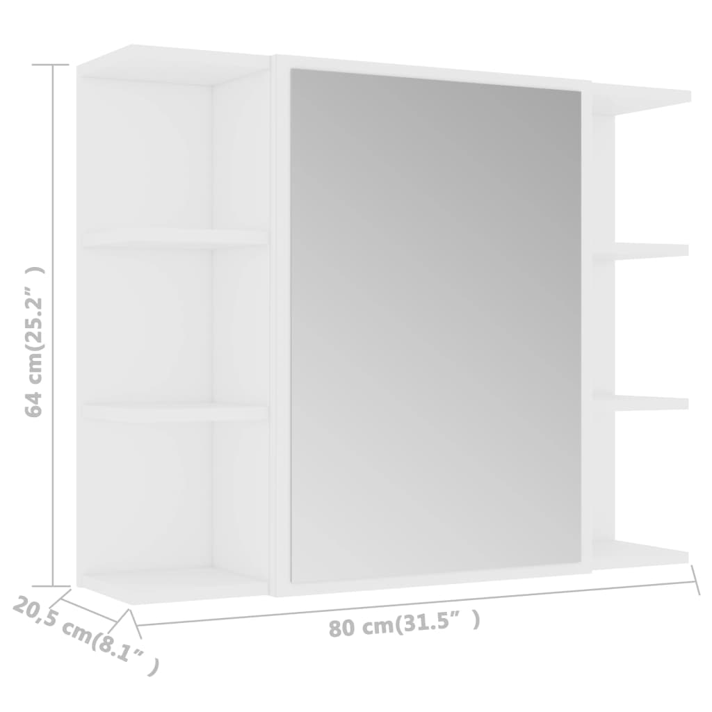 Bathroom cabinet with mirror, white, 80 x 20.5 x 64 cm, PAL