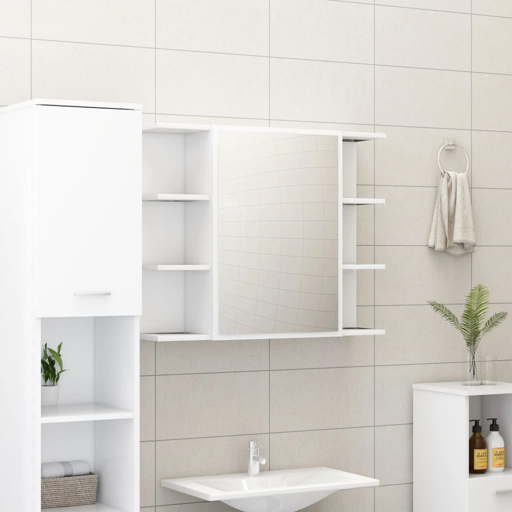 Bathroom cabinet with mirror, white, 80 x 20.5 x 64 cm, PAL