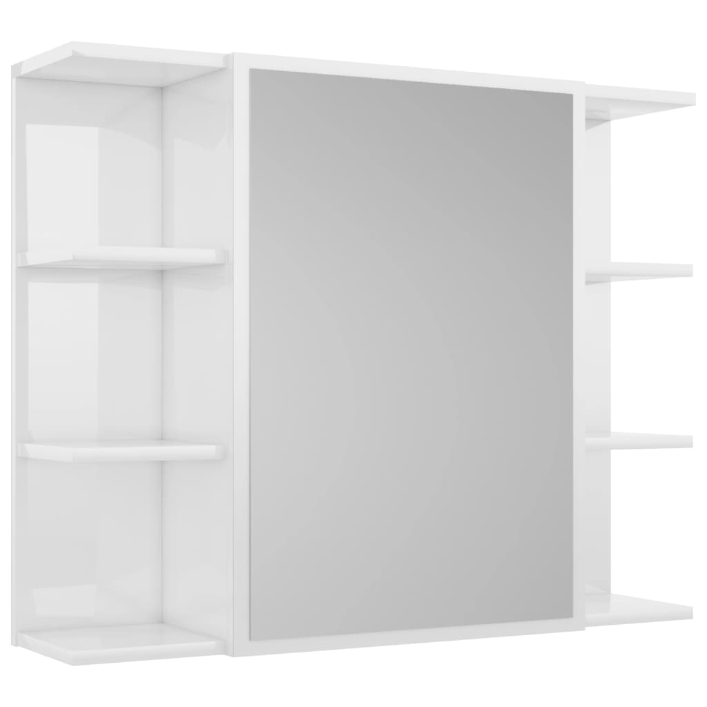 Bathroom cabinet with mirror, extra-glossy white, 80x20.5x64 cm, chipboard
