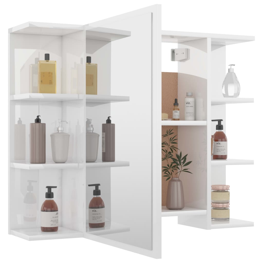 Bathroom cabinet with mirror, extra-glossy white, 80x20.5x64 cm, chipboard