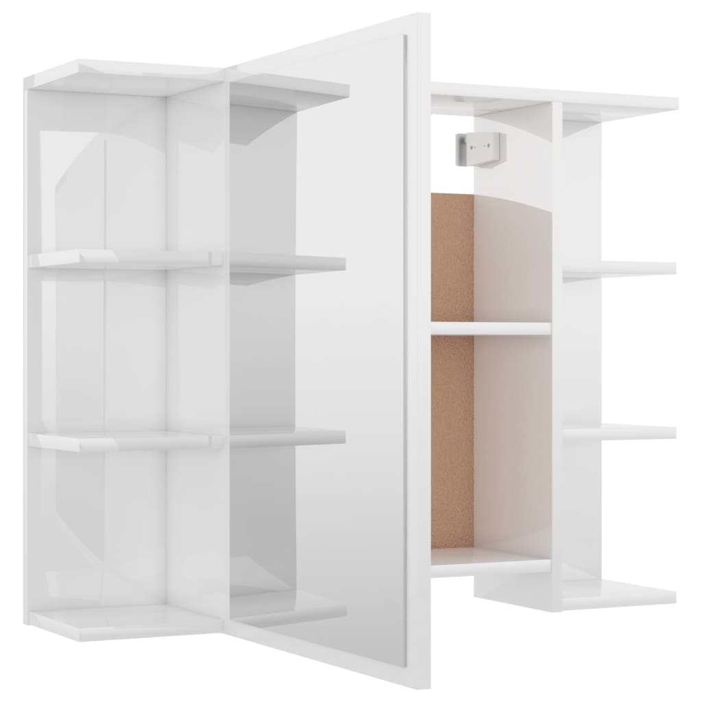Bathroom cabinet with mirror, extra-glossy white, 80x20.5x64 cm, chipboard