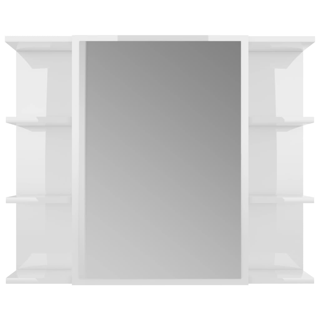 Bathroom cabinet with mirror, extra-glossy white, 80x20.5x64 cm, chipboard