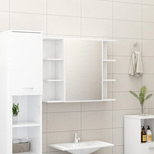 Bathroom cabinet with mirror, extra-glossy white, 80x20.5x64 cm, chipboard