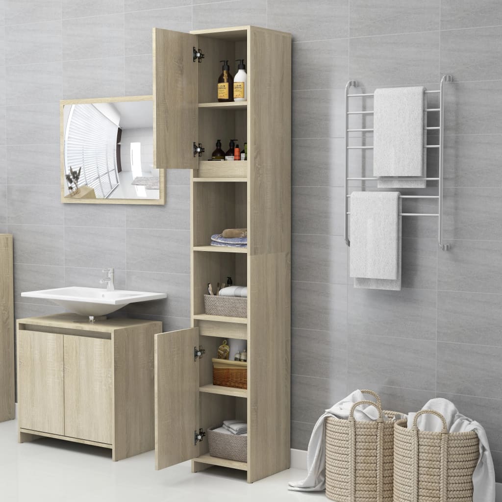 Dulap de baie, stejar sonoma, 30x30x183,5 cm, lemn prelucrat