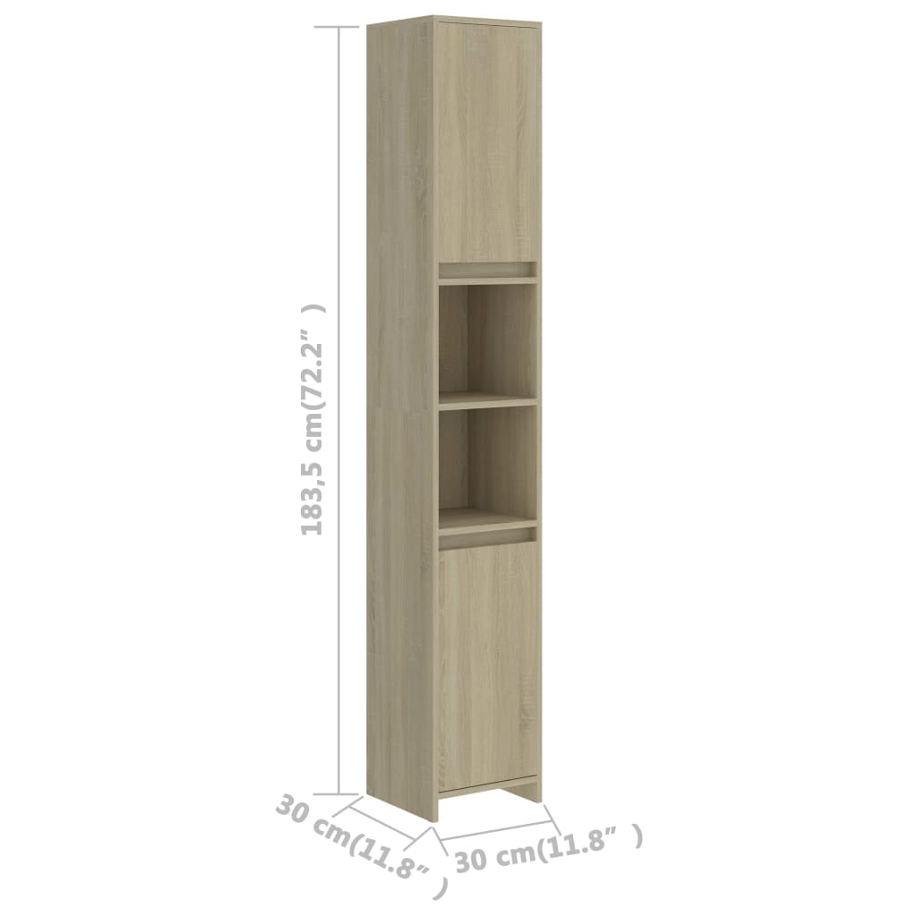 Dulap de baie, stejar sonoma, 30x30x183,5 cm, lemn prelucrat