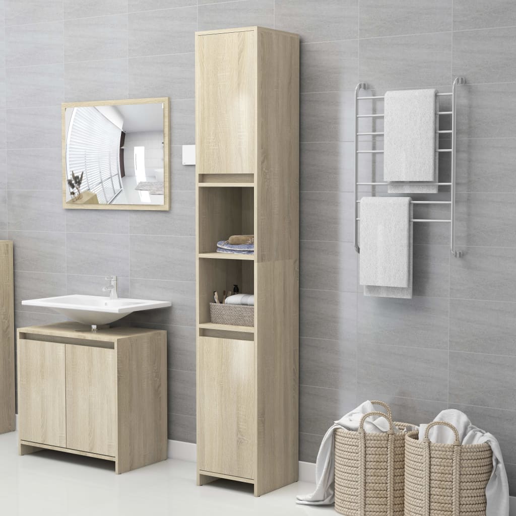 Dulap de baie, stejar sonoma, 30x30x183,5 cm, lemn prelucrat