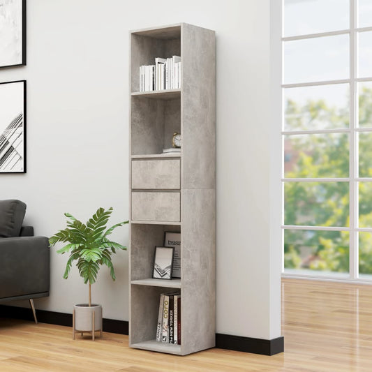 Bibliotecă, gri beton, 36x30x171 cm, lemn prelucrat