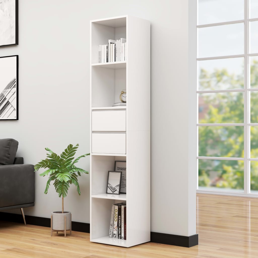 Bibliotecă, alb extralucios, 36 x 30 x 171 cm, lemn prelucrat