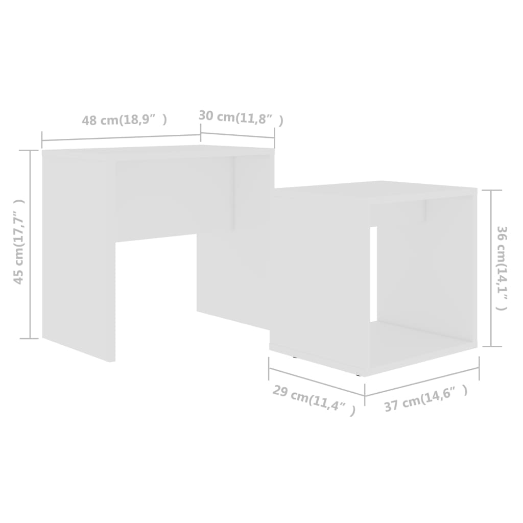 Set of coffee tables, white, 48x30x45 cm, chipboard