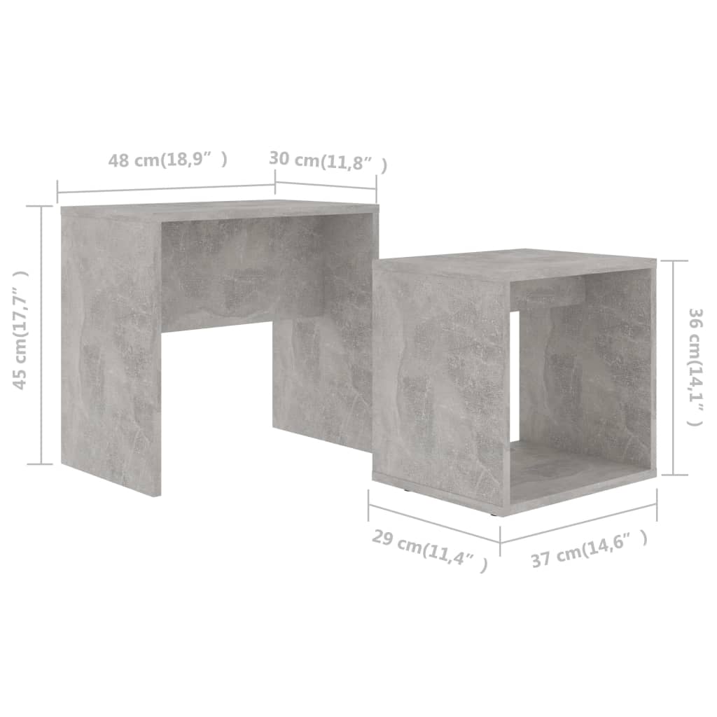 Set măsuțe de cafea, gri beton, 48x30x45 cm, lemn prelucrat
