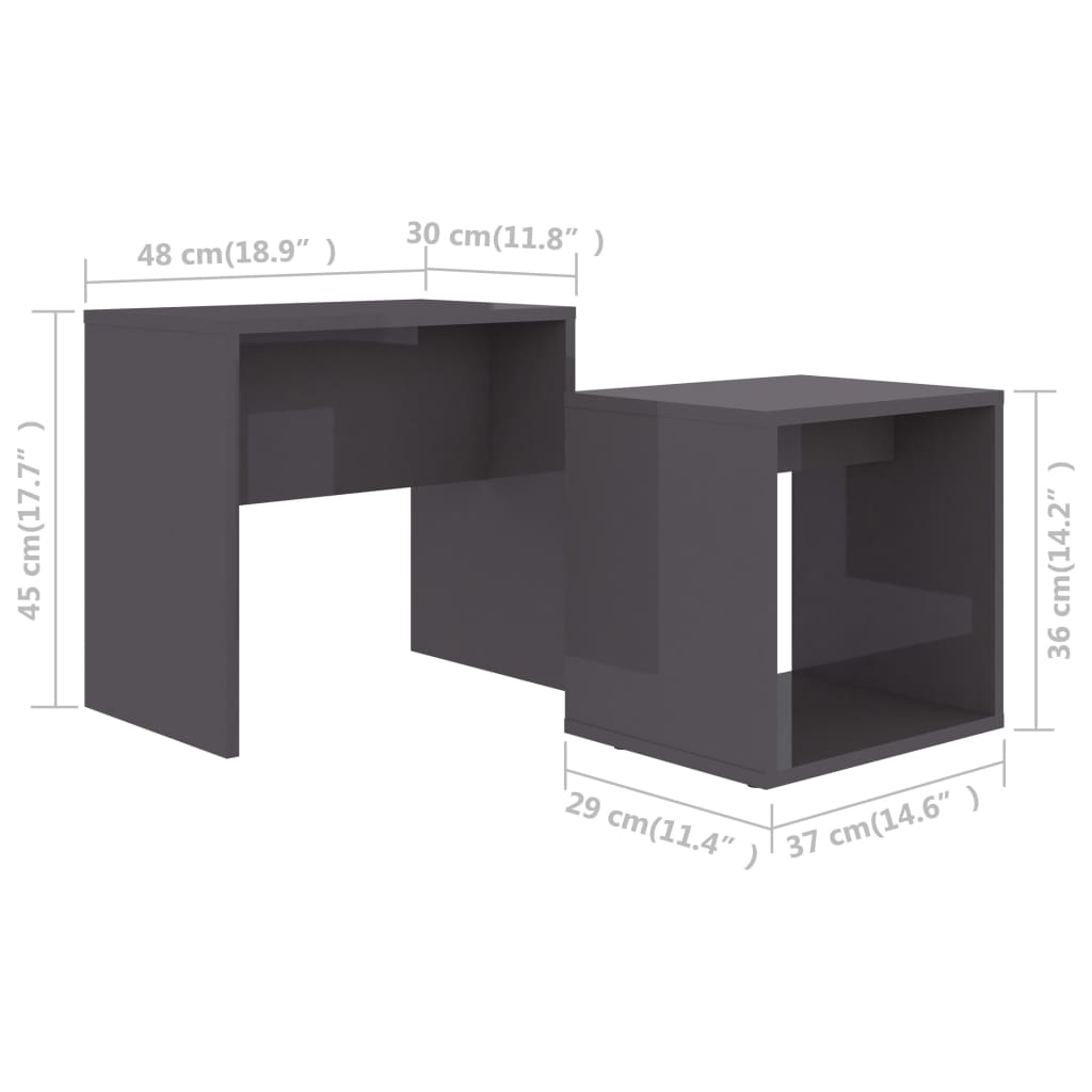 Set măsuțe de cafea gri extralucios 48x30x45 cm lemn prelucrat