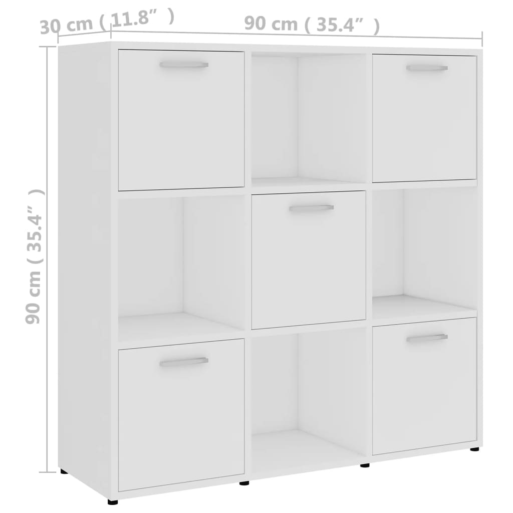 Bibliotecă, alb, 90x30x90 cm, lemn prelucrat