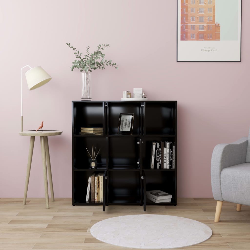 Bibliotecă, negru, 90x30x90 cm, lemn prelucrat