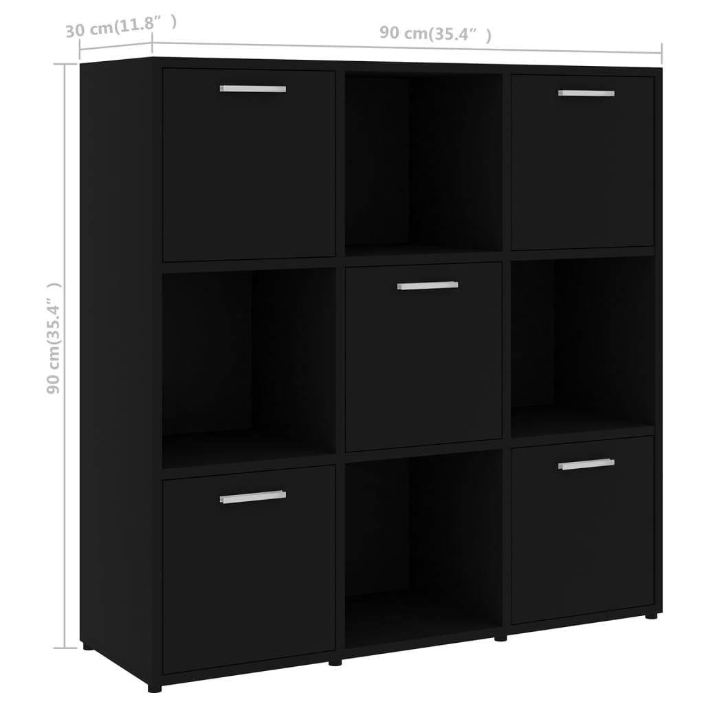 Bibliotecă, negru, 90x30x90 cm, lemn prelucrat