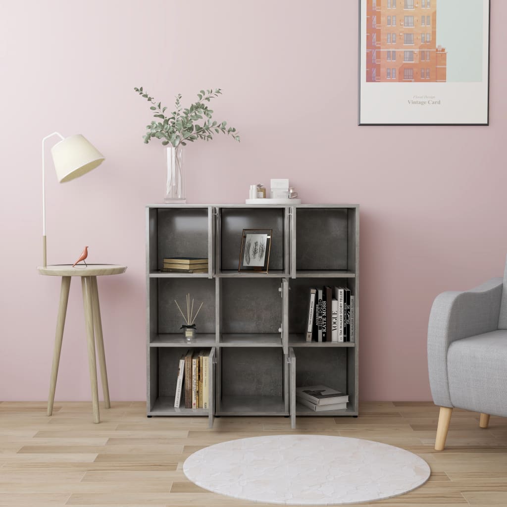 Bibliotecă, gri beton, 90 x 30 x 90 cm, lemn prelucrat