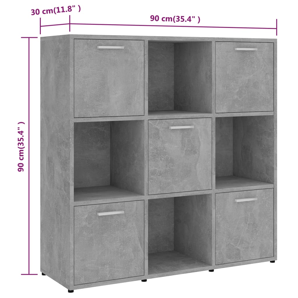 Bibliotecă, gri beton, 90 x 30 x 90 cm, lemn prelucrat