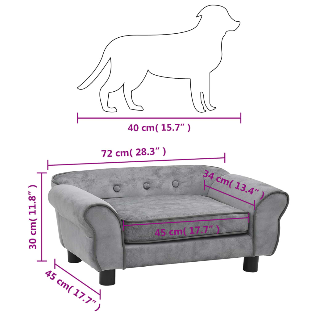 Dog sofa, gray, 72 x 45 x 30 cm, plush