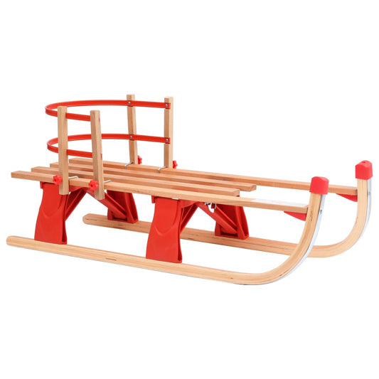 Folding snow sled with backrest, 119 cm, wood