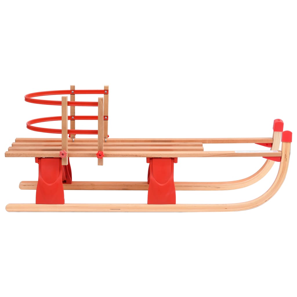 Folding snow sled with backrest, 119 cm, wood