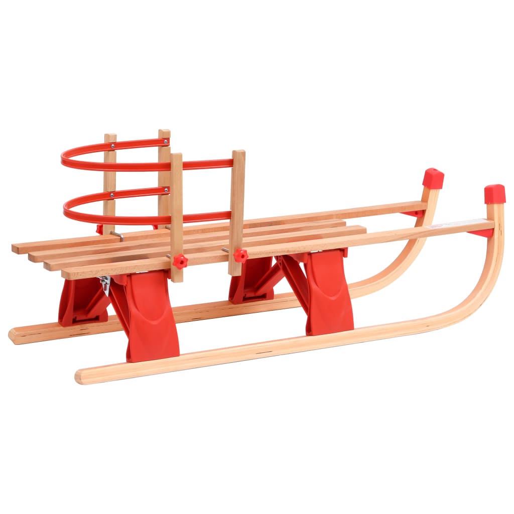Folding snow sled with backrest, 119 cm, wood