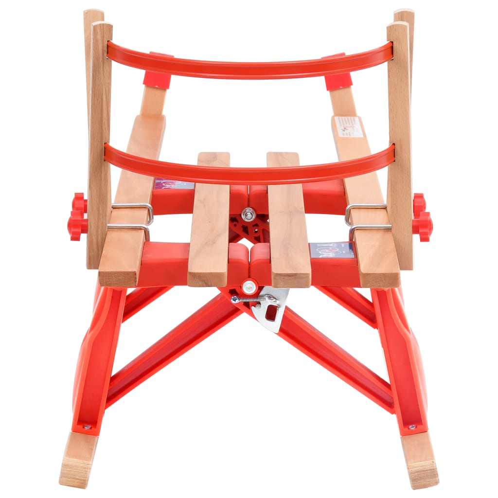 Folding snow sled with backrest, 119 cm, wood