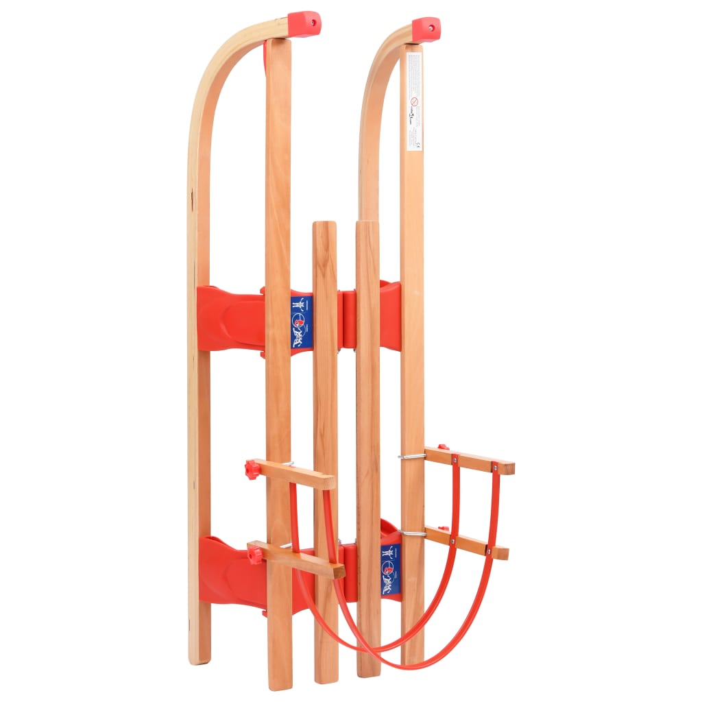 Folding snow sled with backrest, 119 cm, wood