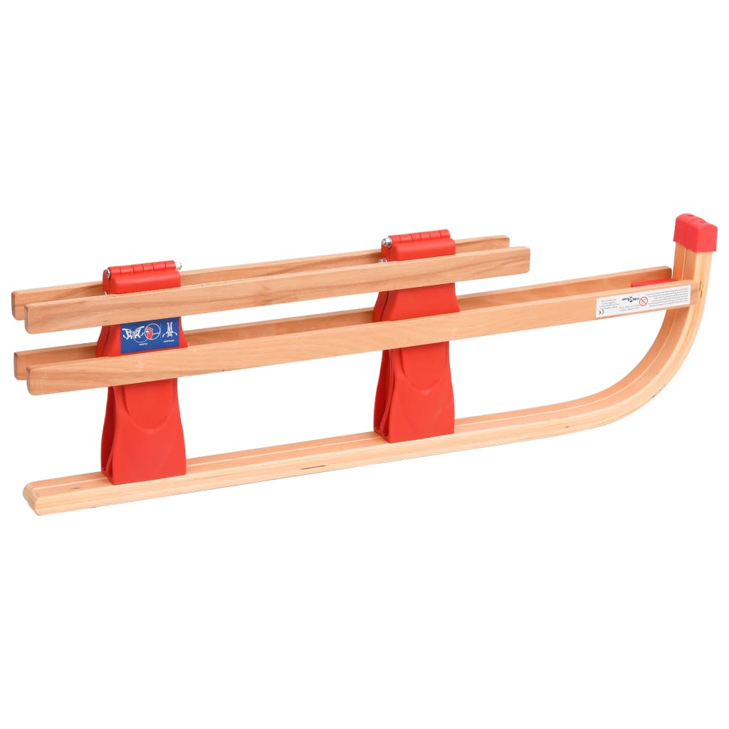 Folding snow sled with backrest, 119 cm, wood