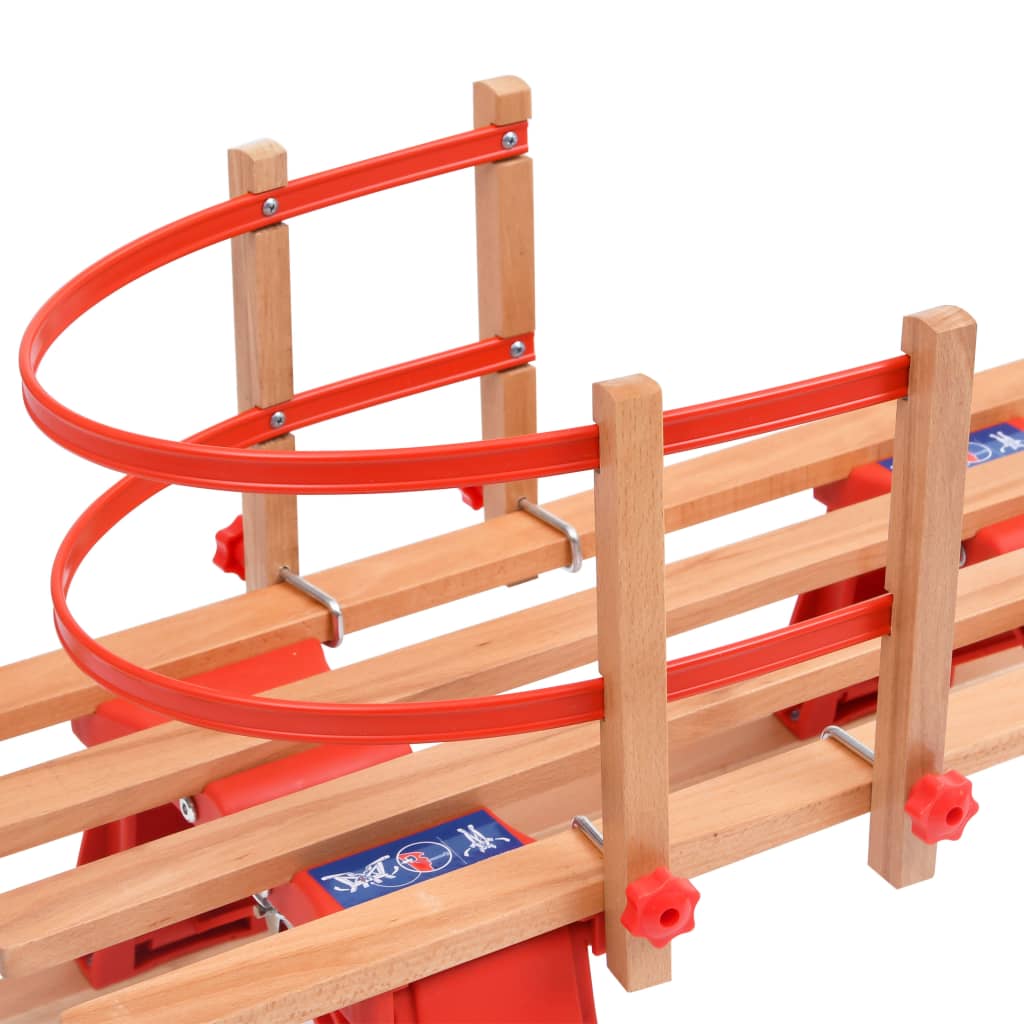 Folding snow sled with backrest, 119 cm, wood