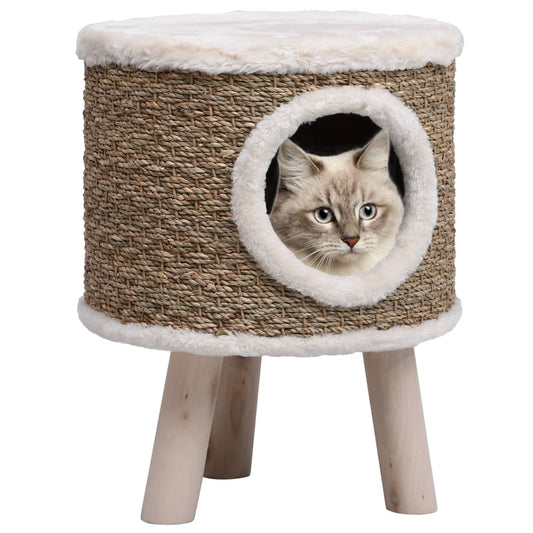 Cat house with wooden legs, 41 cm, sea grass
