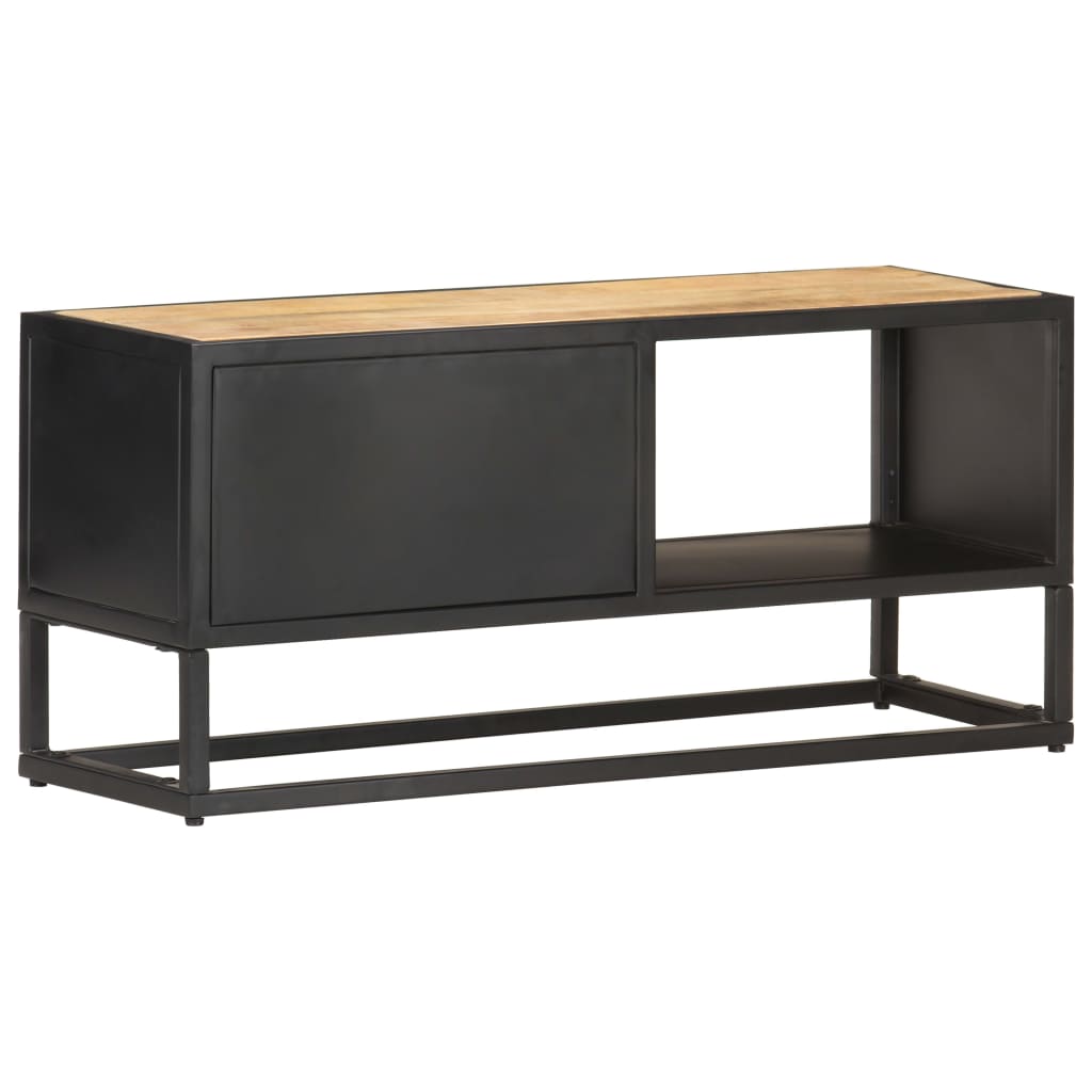 Comodă TV cu ușă sculpată, 90 x 30 x 40 cm, lemn de mango brut