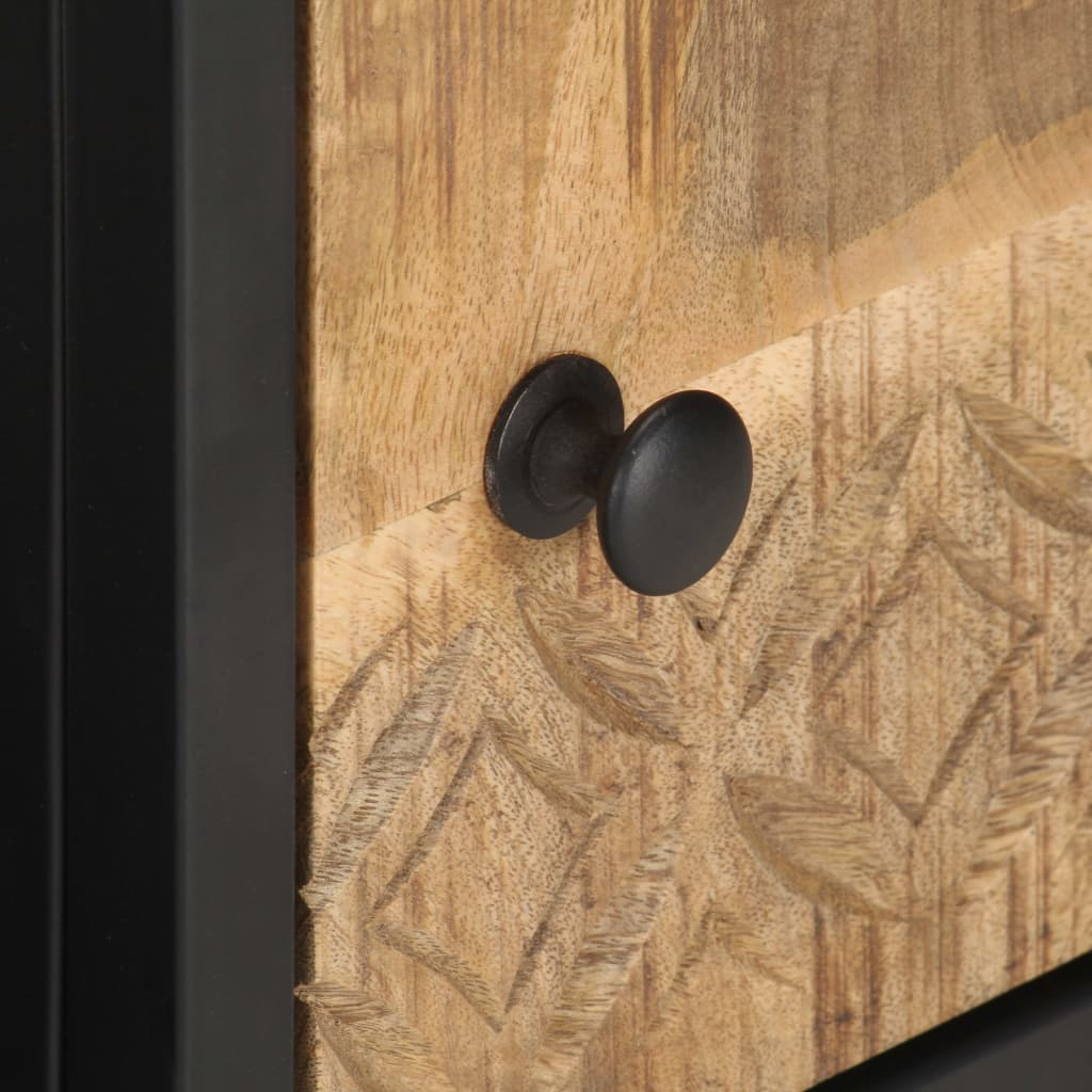 Comodă TV cu ușă sculpată, 90 x 30 x 40 cm, lemn de mango brut