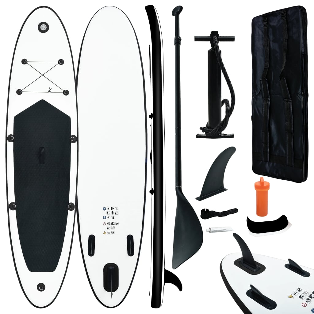 Black and white inflatable SUP board set