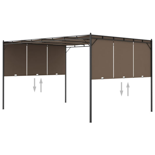 Pavilion de grădină cu perdea laterală, gri taupe, 4x3x2,25 m