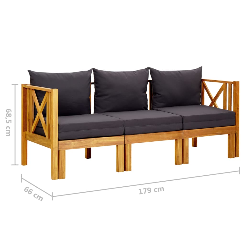 Bancă grădină cu 3 locuri & perne, 179 cm, lemn masiv acacia