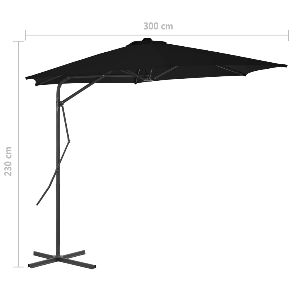 Umbrelă de grădină, stâlp din oțel, negru, 300x230 cm