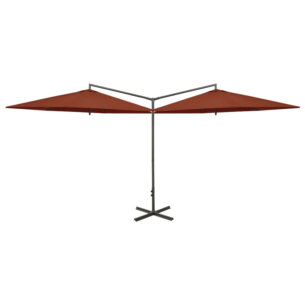 Umbrelă de soare dublă, stâlp din oțel, cărămiziu, 600 cm