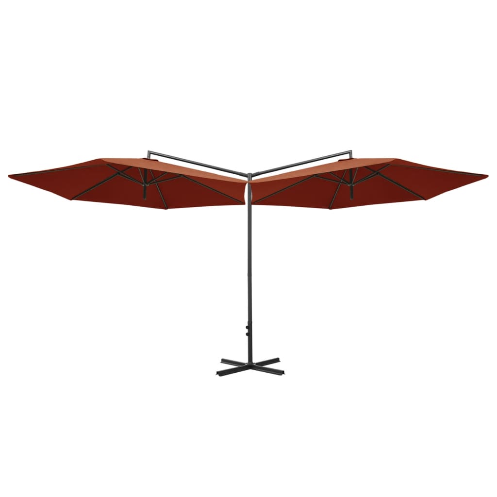 Umbrelă de soare dublă, stâlp din oțel, cărămiziu, 600 cm