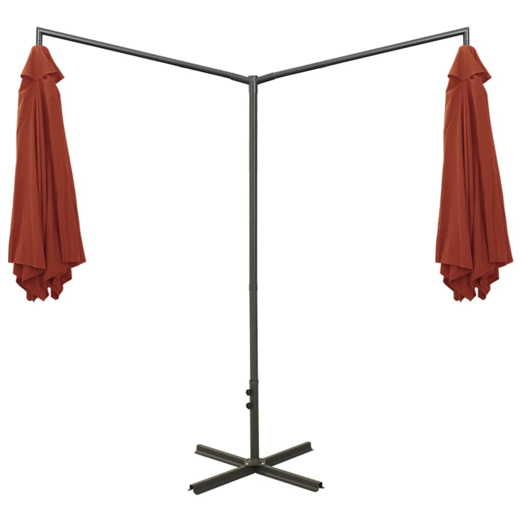 Umbrelă de soare dublă, stâlp din oțel, cărămiziu, 600 cm