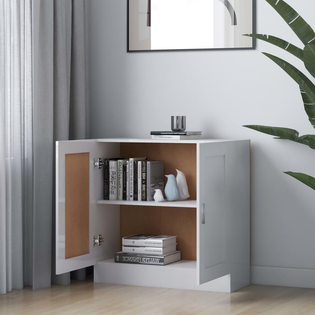 Bibliotecă, alb extralucios, 82,5x30,5x80 cm, lemn prelucrat