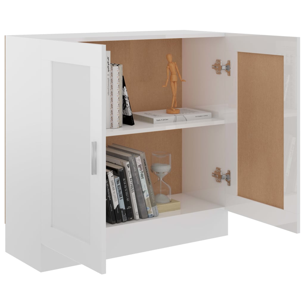 Bibliotecă, alb extralucios, 82,5x30,5x80 cm, lemn prelucrat