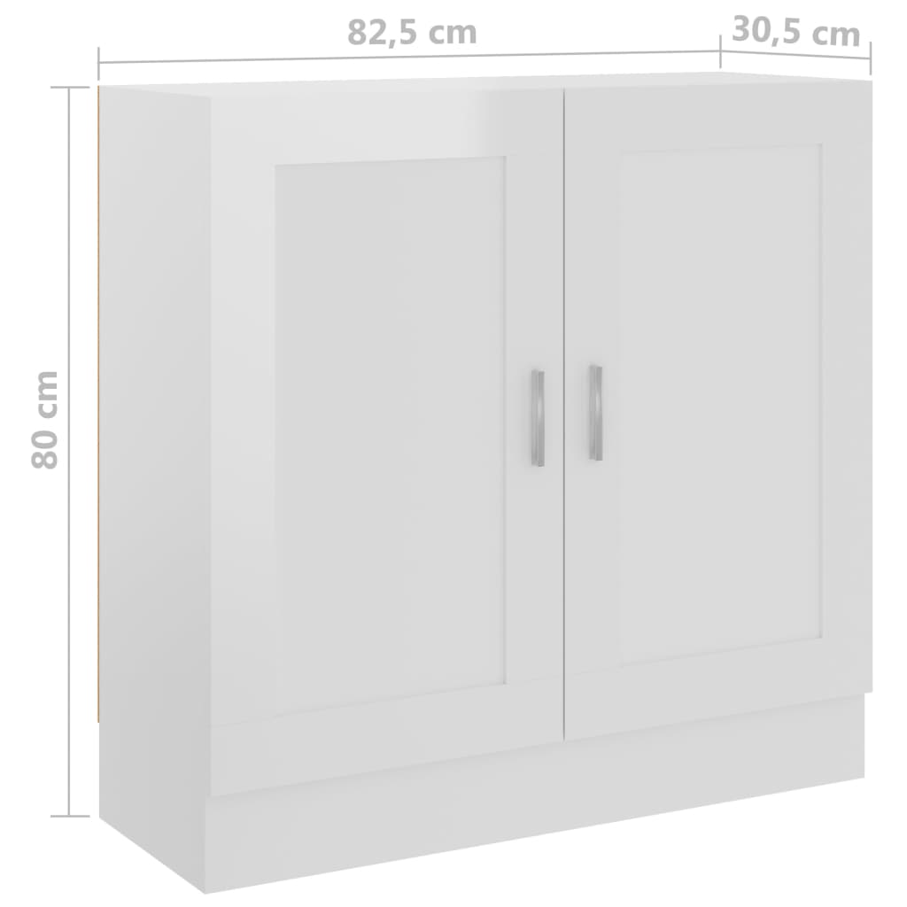 Bibliotecă, alb extralucios, 82,5x30,5x80 cm, lemn prelucrat