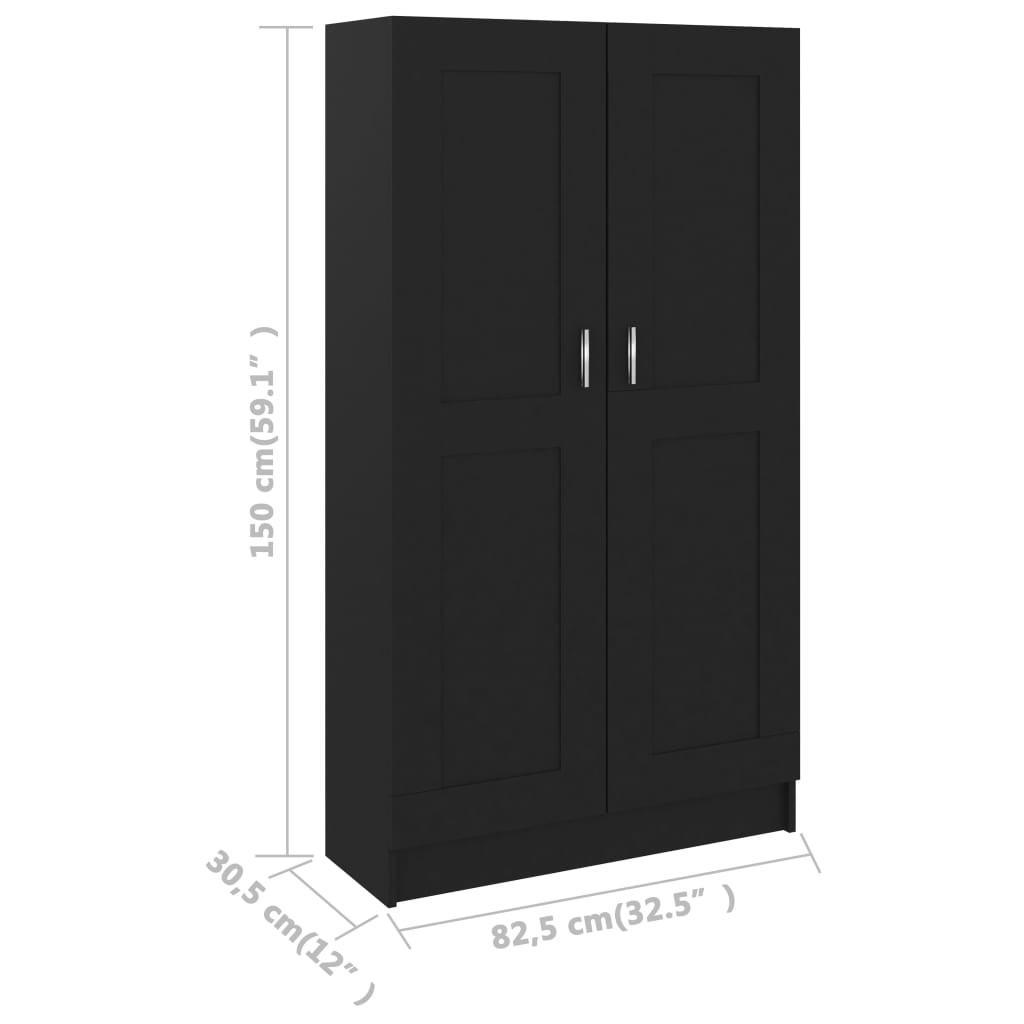 Bibliotecă, negru, 82,5x30,5x150 cm, lemn prelucrat