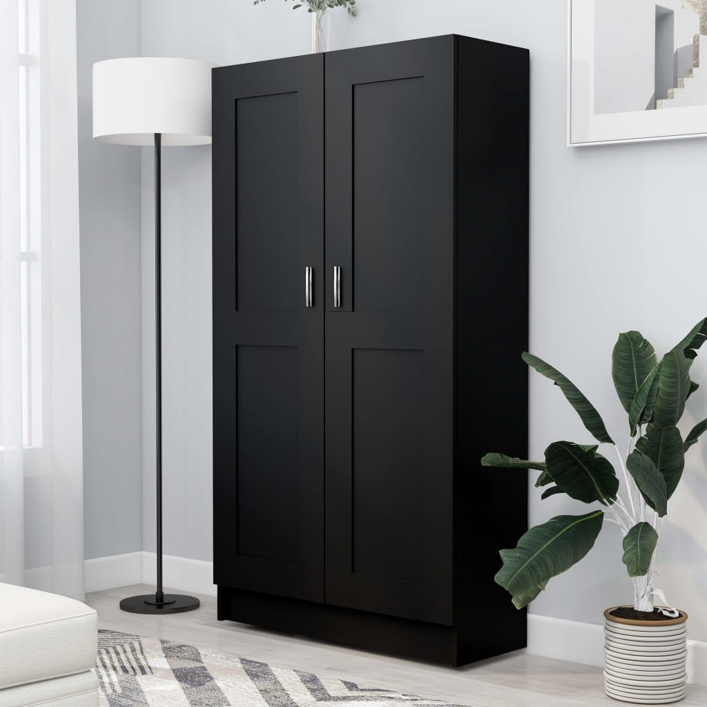 Bibliotecă, negru, 82,5x30,5x150 cm, lemn prelucrat