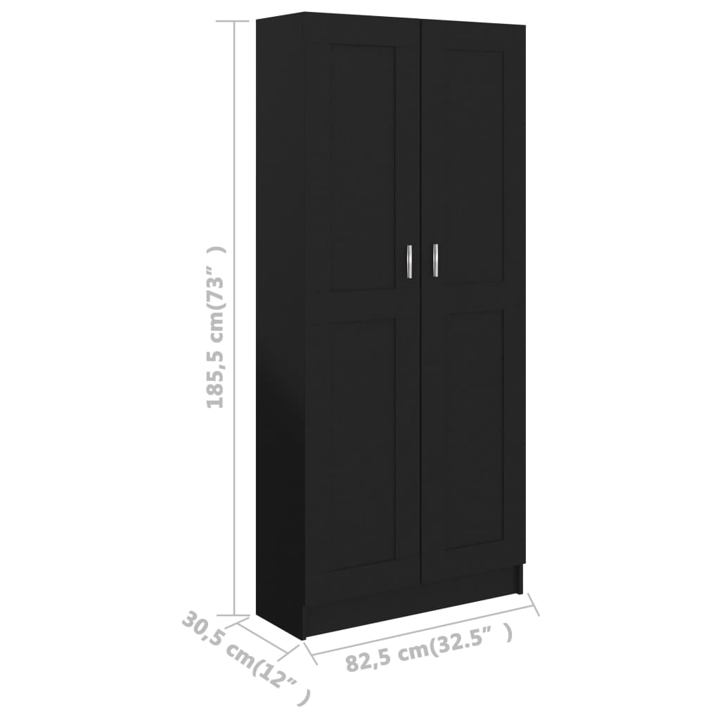 Bibliotecă, negru, 82,5x30,5x185,5 cm, lemn prelucrat