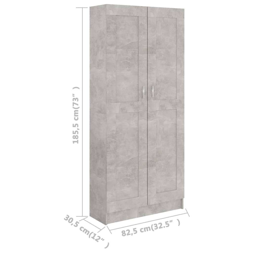 Bibliotecă, gri beton, 82,5 x 30,5 x 185,5 cm, lemn prelucrat