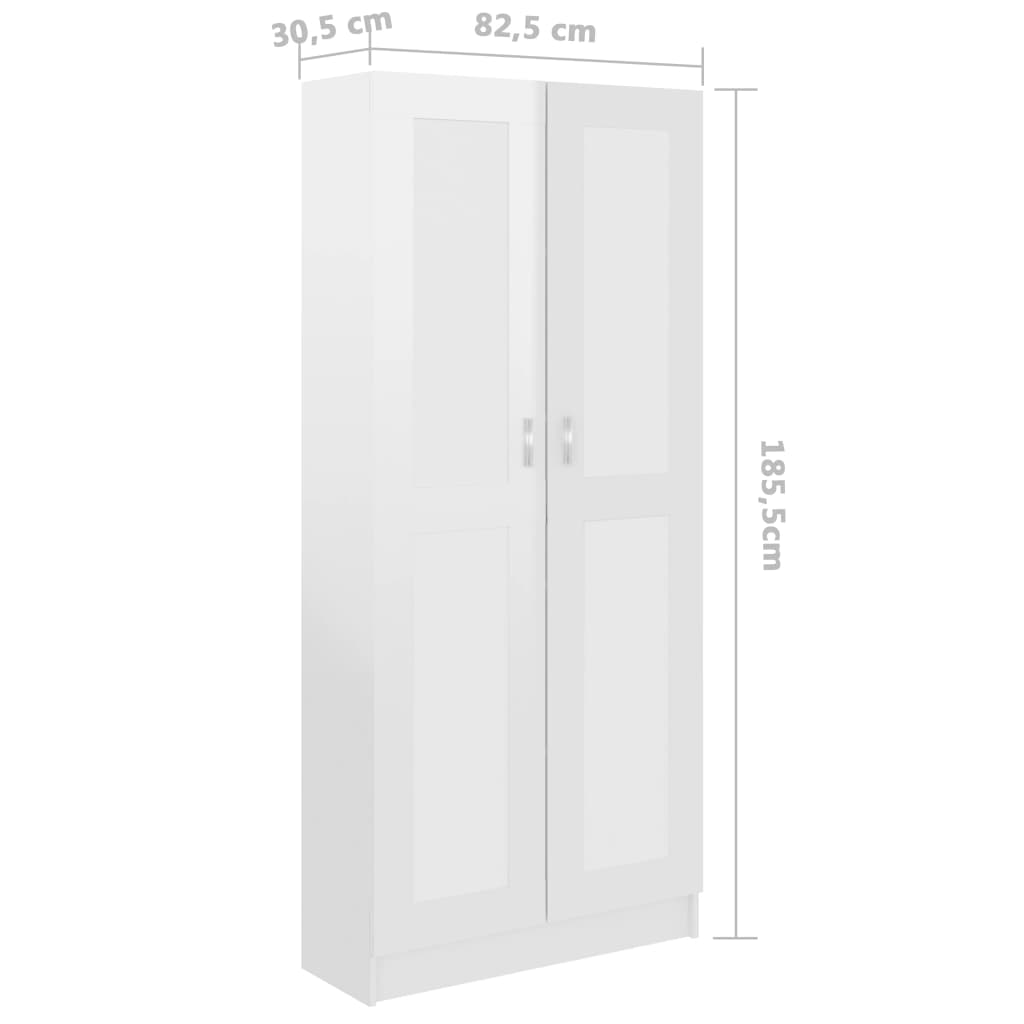 Bibliotecă, alb extralucios, 82,5x30,5x185,5 cm, lemn prelucrat