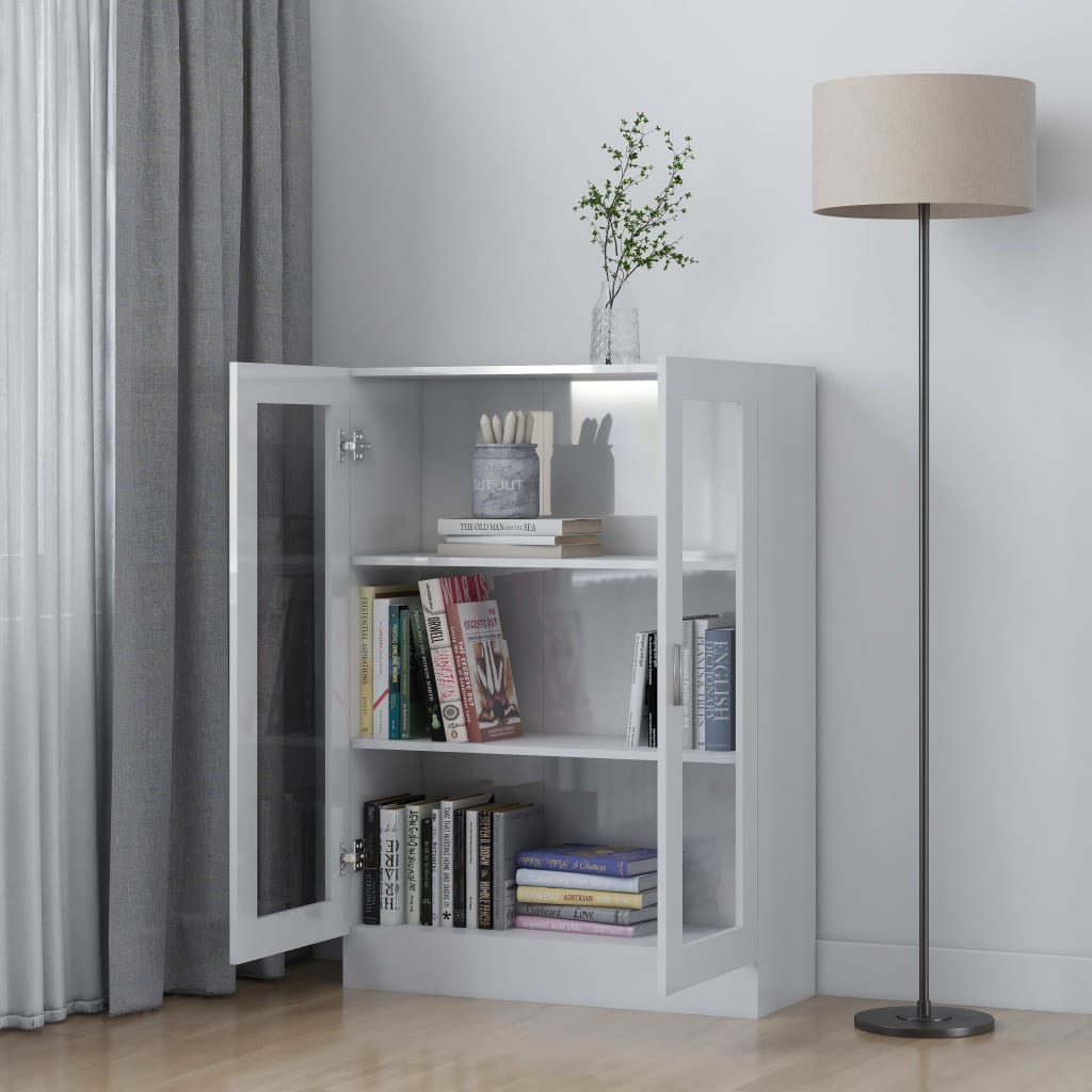 Dulap vitrină, alb extralucios 82,5x30,5x115 cm lemn prelucrat