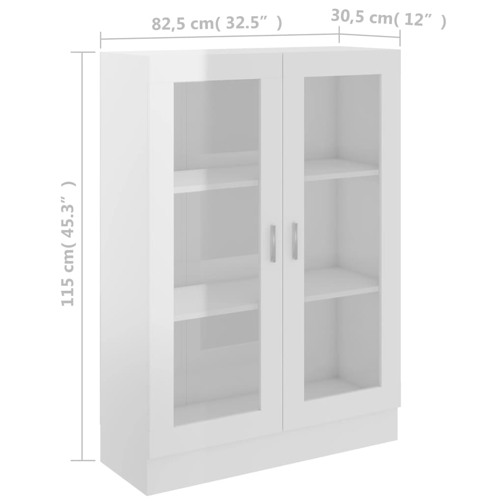 Dulap vitrină, alb extralucios 82,5x30,5x115 cm lemn prelucrat