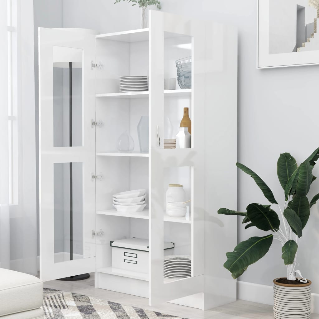 Dulap vitrină, alb extralucios 82,5x30,5x150 cm lemn prelucrat