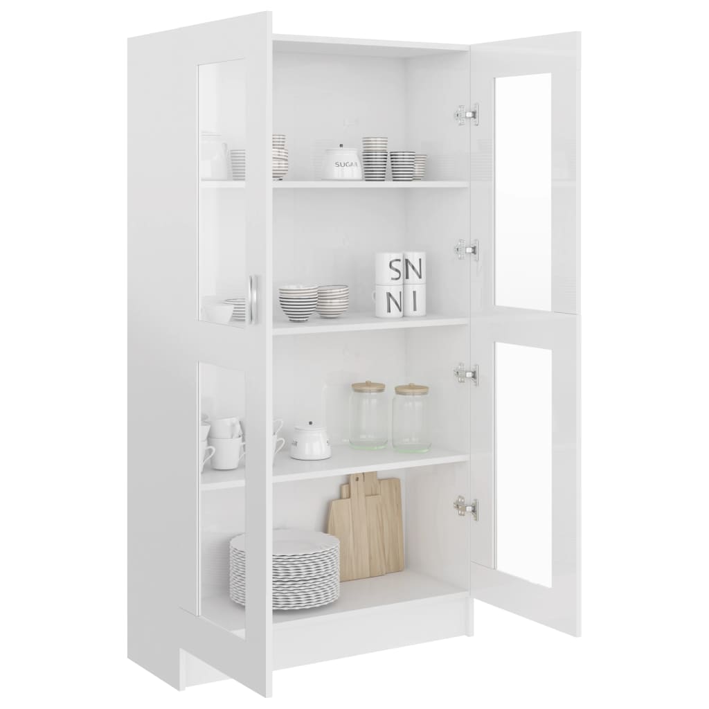 Dulap vitrină, alb extralucios 82,5x30,5x150 cm lemn prelucrat